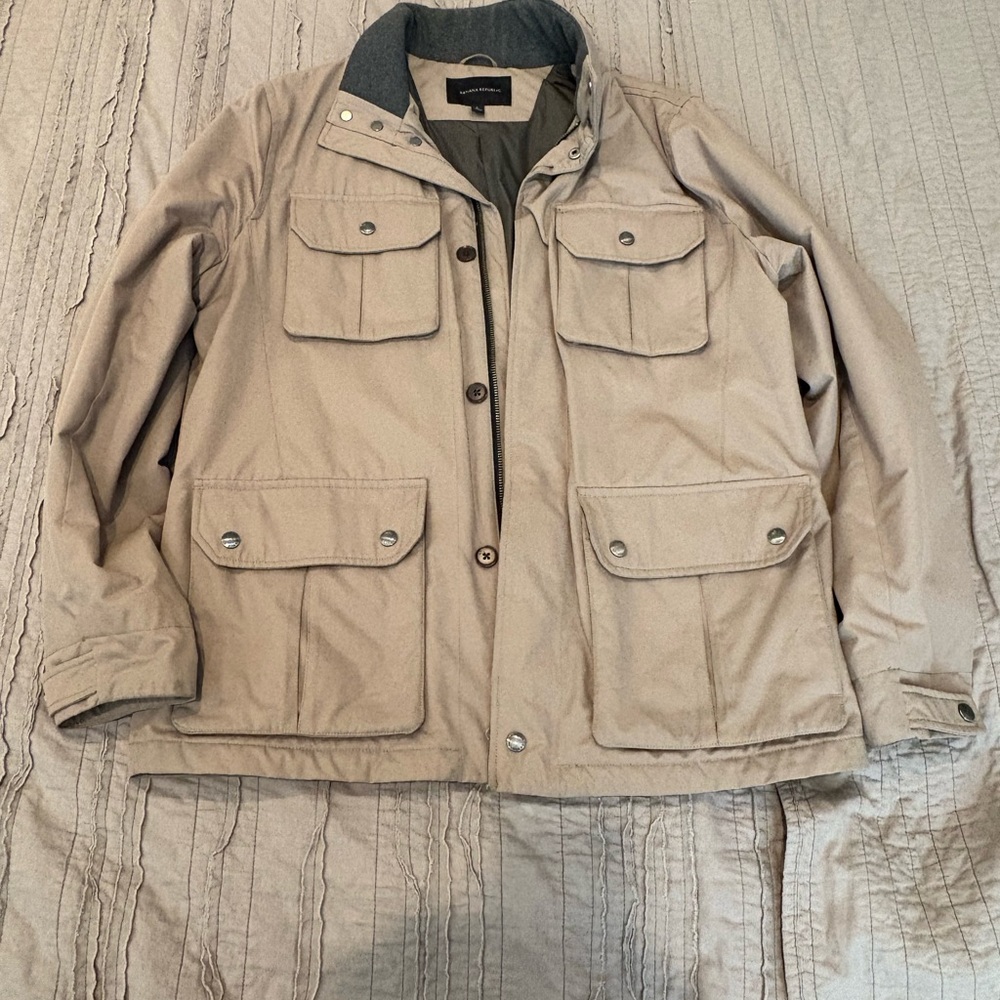 Banana Republic Tan Military-Style Field Jacket with Dark Collar